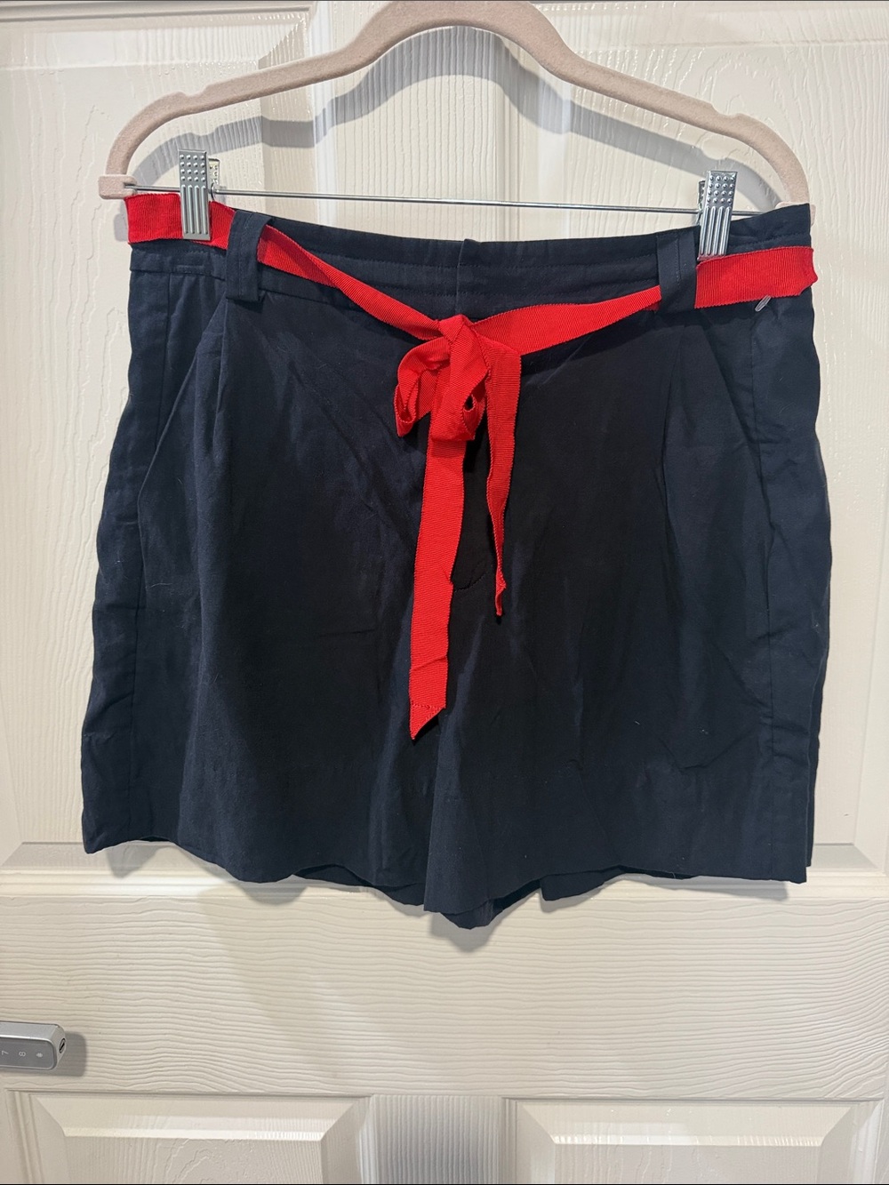 Free People Navy High-Waist Shorts with Red Tie